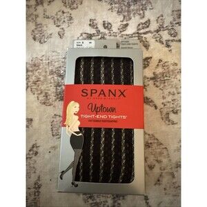 NEW! Spanx Tight End Tights Uptown Tuxedo Stripe Black - A